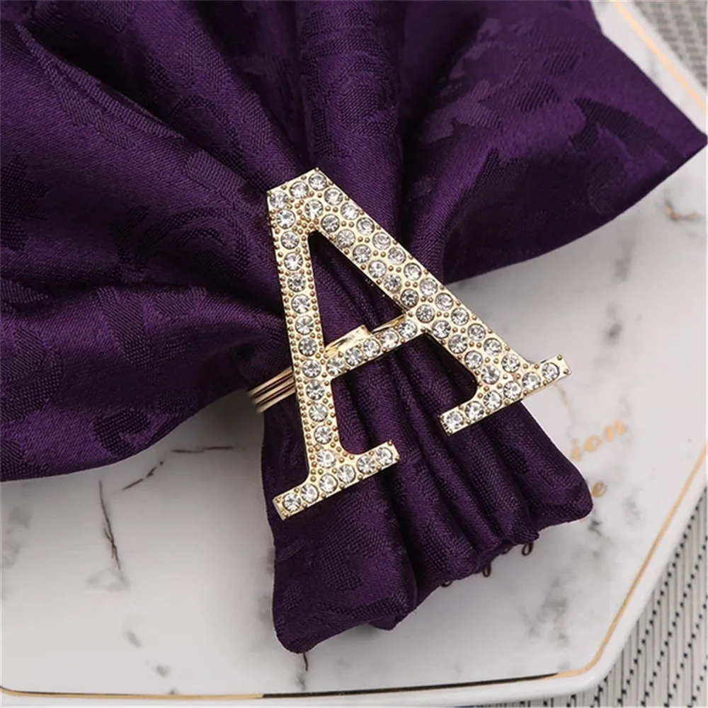 6 / PCS new diamond inlaid English letter napkin ring Napkin Ring Hotel Restaurant towel buckle ornaments free of shipping