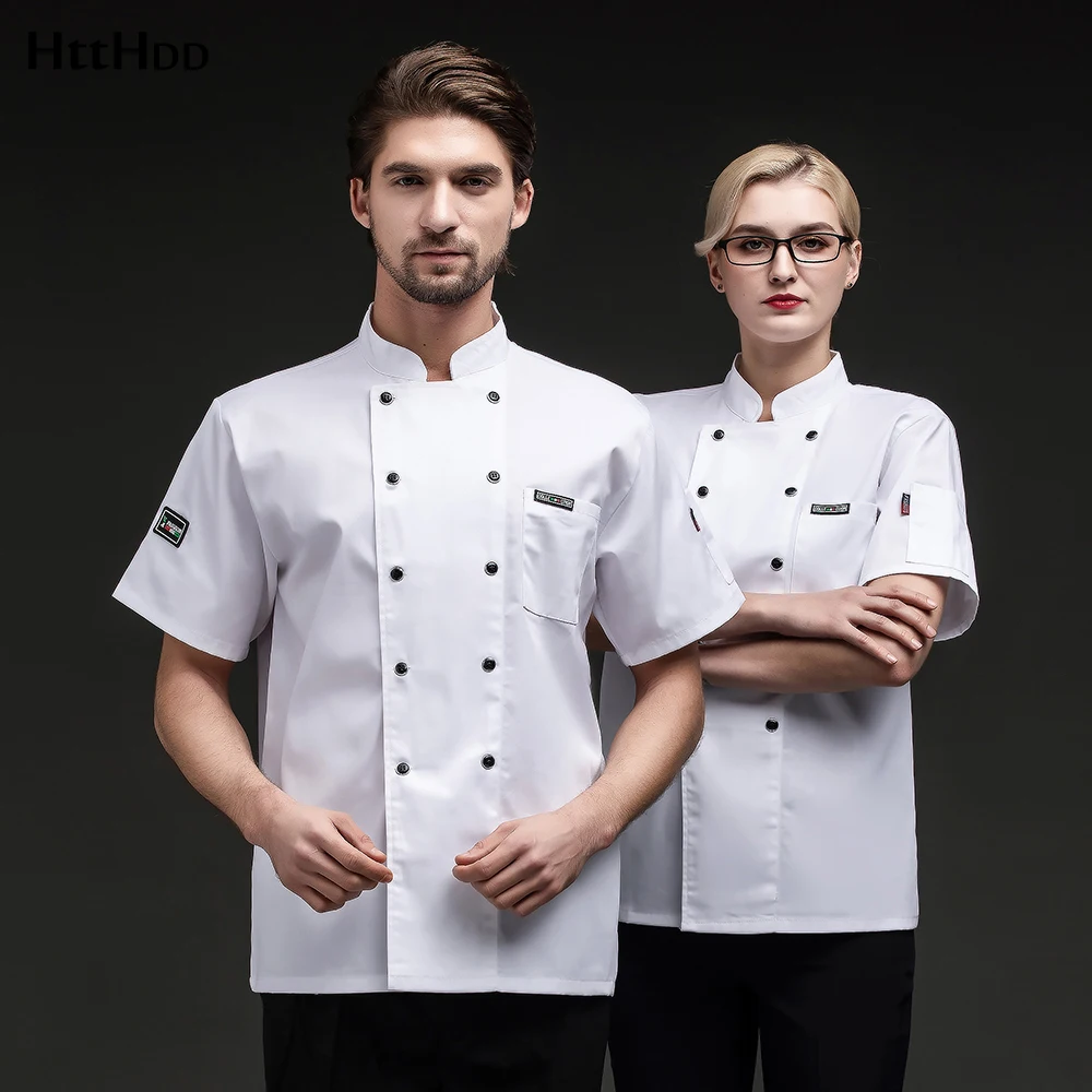 

Куртки, пальто, черная, белая, красная Рабочая Униформа шеф-повара для выпечки, двубортные топы, мужская и женская рубашка для шеф-повара, Нов...