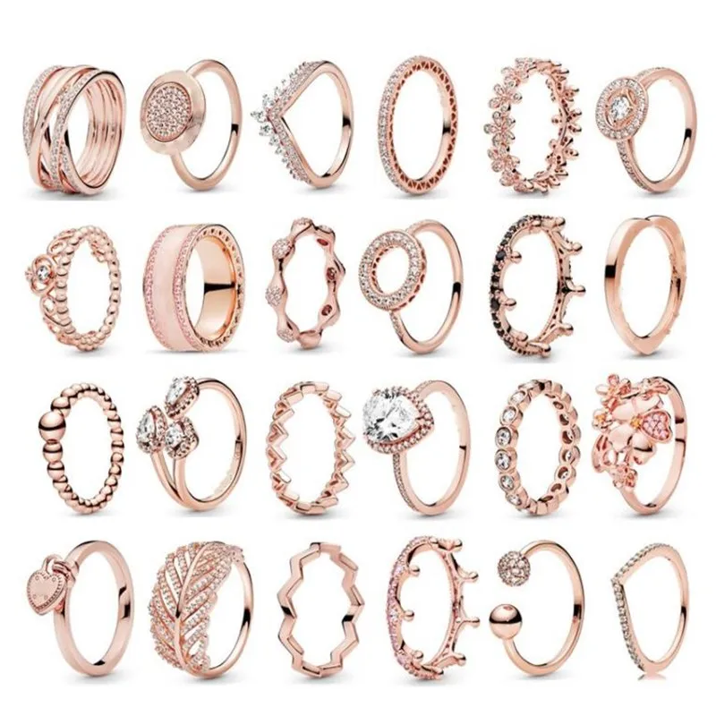 

100% 925 Sterling Silver Rose Gold 24 Most Popular Women's Pan Rings For Women Wedding Party Gift Fashion Jewelry