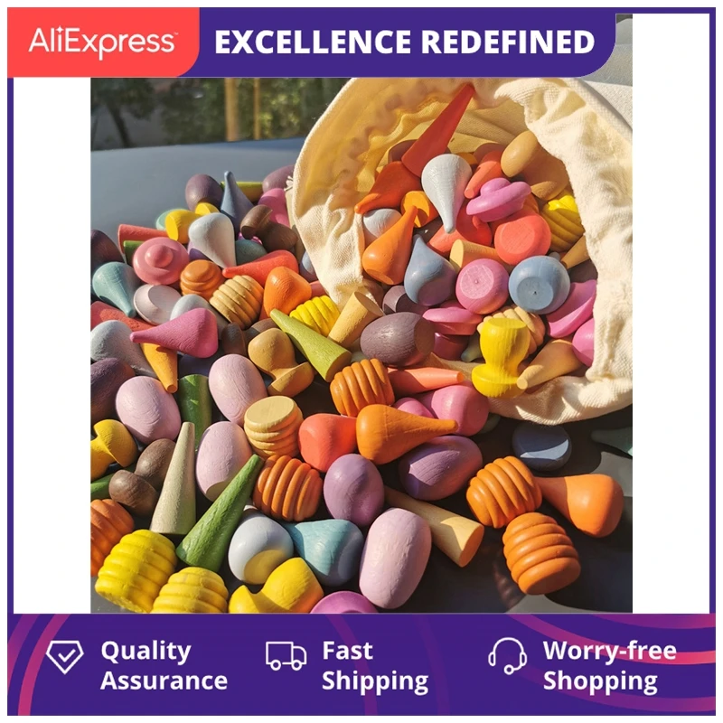 

Детские строительные блоки из радужной древесины, игрушки с грибами, деревянные капли Монтессори, flatjenda, строительные блоки