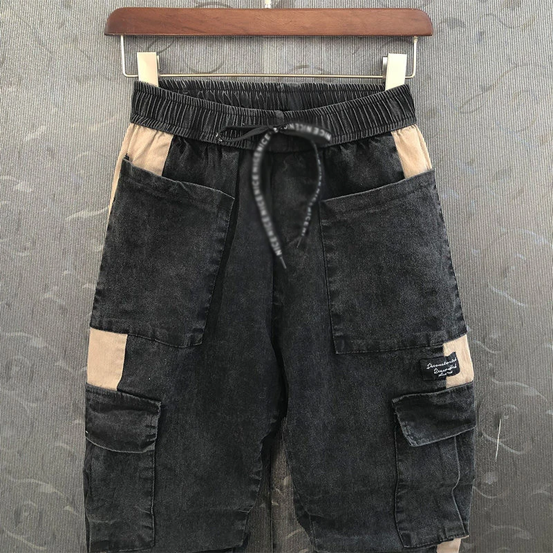 Мужские джинсовые джоггеры Idopy с карманами уличный стиль эластичная талия шнурок