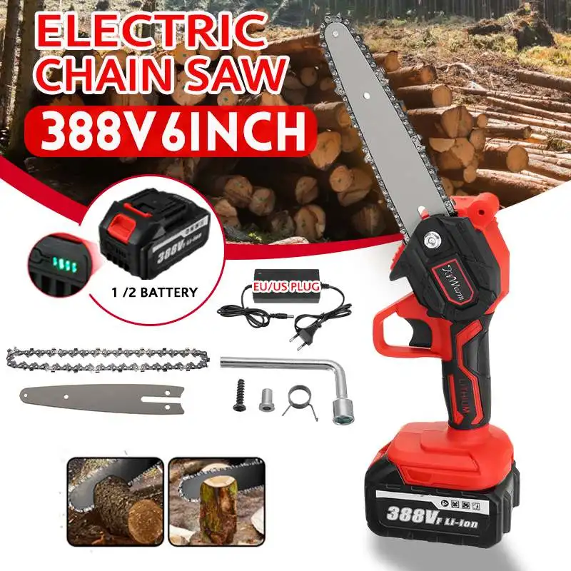 

3000W 6 Inch Removable Cordless Mini Pruning Electric Chain Saw With 2PCS 388V Lithium Battery Woodworking Tools For Logging