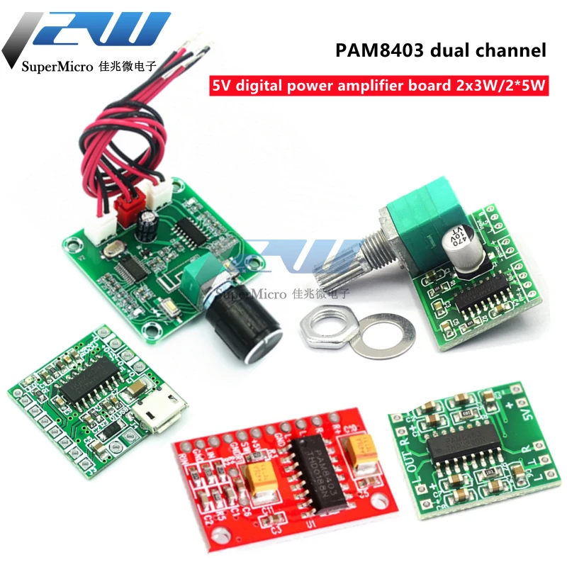 

PAM8403 Power Amplifier Board, Digital Module, Class D, 2x3W Power Amplifier Board, High Power 2.5 ~ 5v, USB Power Supply