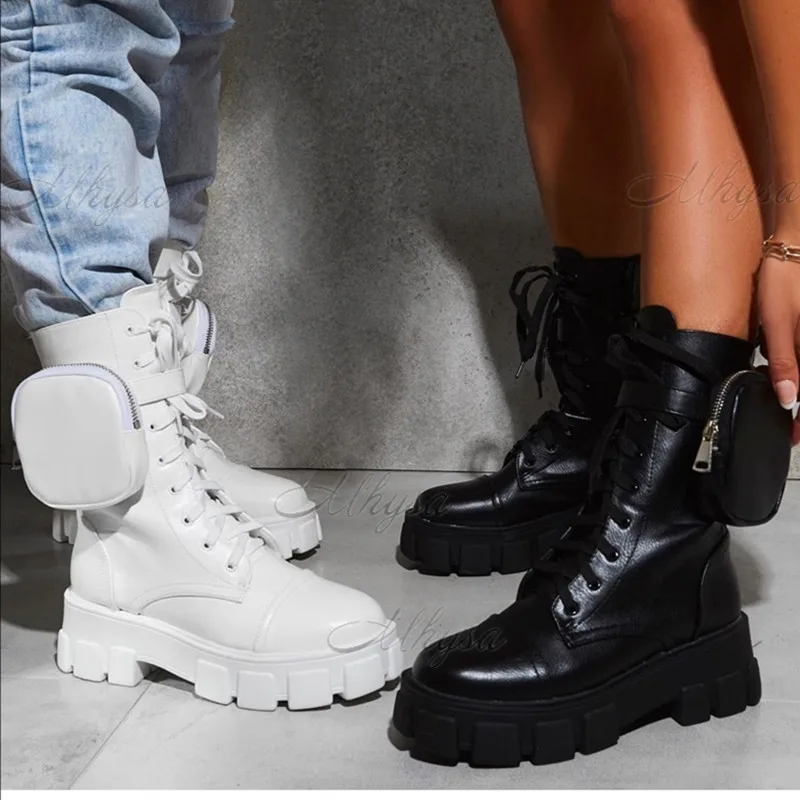 Женские ботинки на платформе с карманами ботильоны массивной подошве новинка