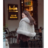 genuine mink fur shawl with real fox fur trimmed cape womens fur poncho new design for girl