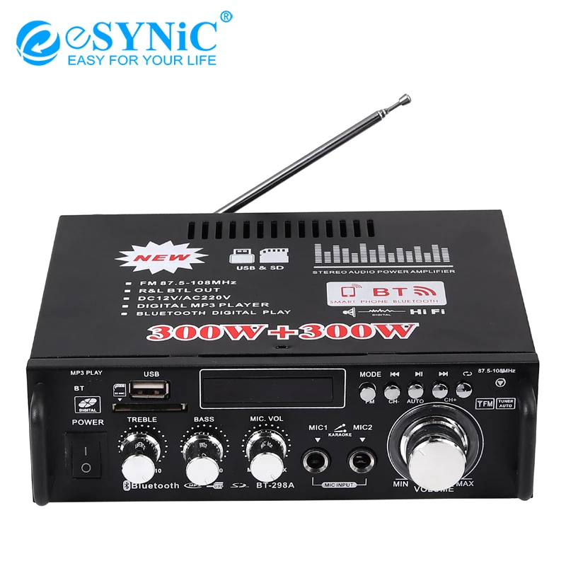 ESYNiC 600 Вт Bluetooth стерео усилитель звука для автомобиля дома HiFi Музыка SD FM 300 +