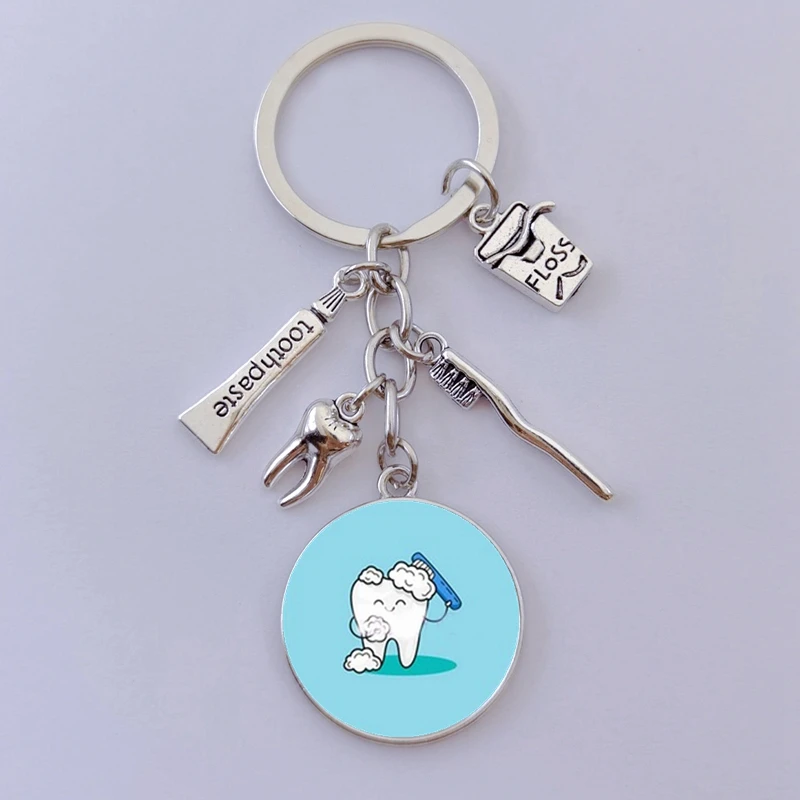Cute Tooth Cleaning Promotion Key Chain Dentist Souvenir Gift Ring Angel Pendant Toothpaste Toothbrush | Украшения и аксессуары