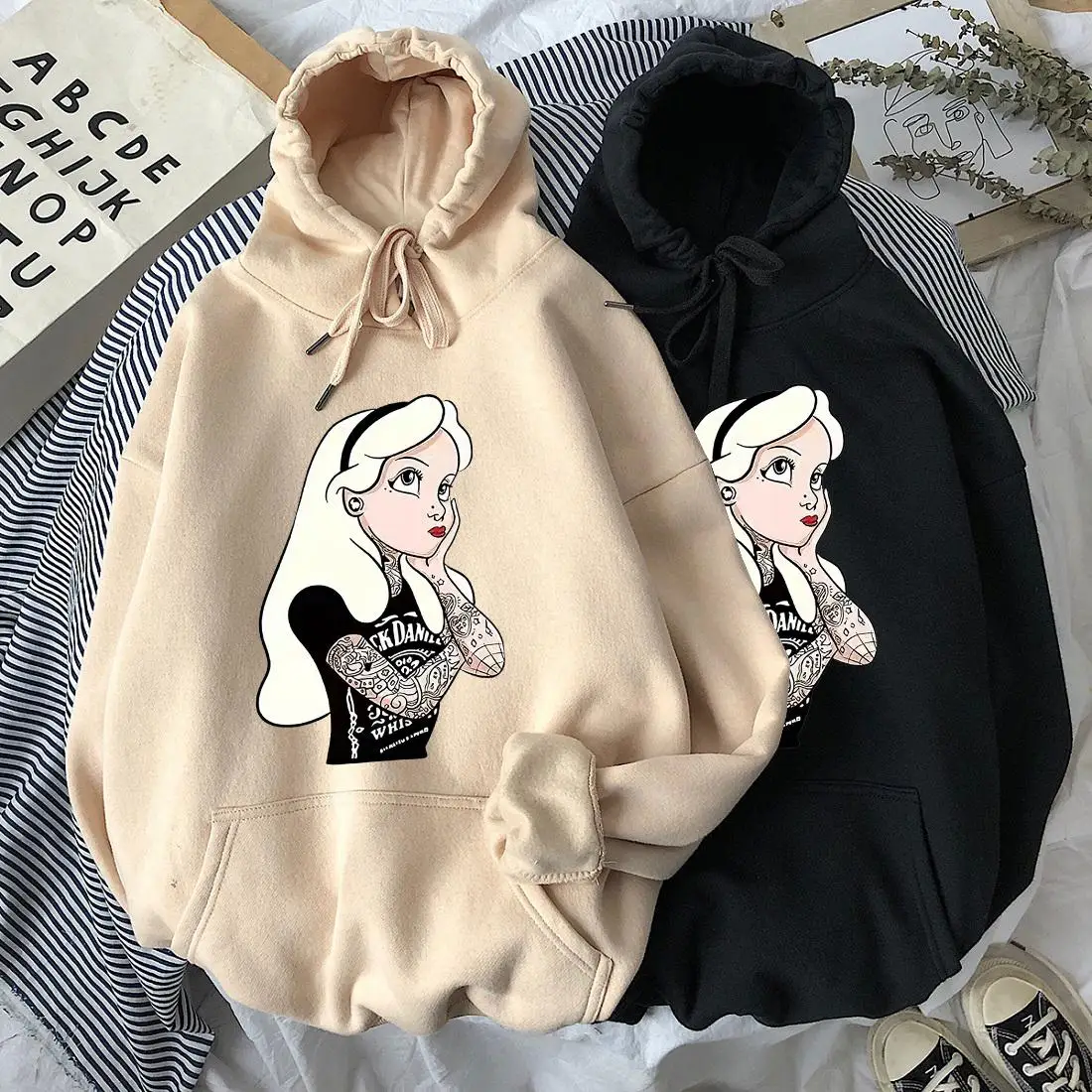 

Disney Women Oversize Hoodie Harajuku Cartoons Alice's cartoon girl Winter Sweatshirt Casual Long Sleeve Thicken Hooded Tops Hoo