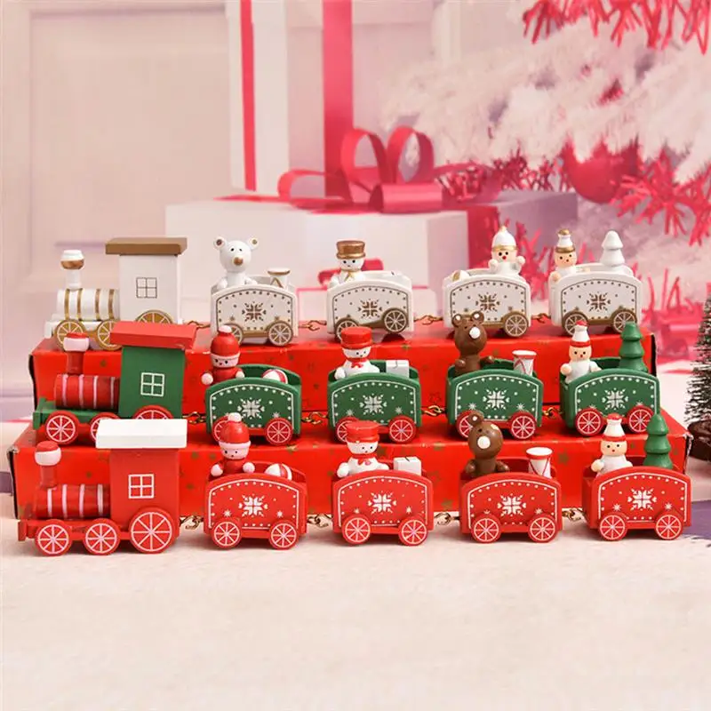 

Christmas Wooden Train Farmhouse Rustic Kids Gift Decorations Vintage Handmade Decorative Crafts, Type 14, 4-Section