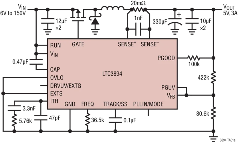 

LTC3894EFE LTC3894IFE LTC3894HFE LTC3894 - 150V Low IQ Step-Down DC/DC Controller with 100% Duty Cycle Capability