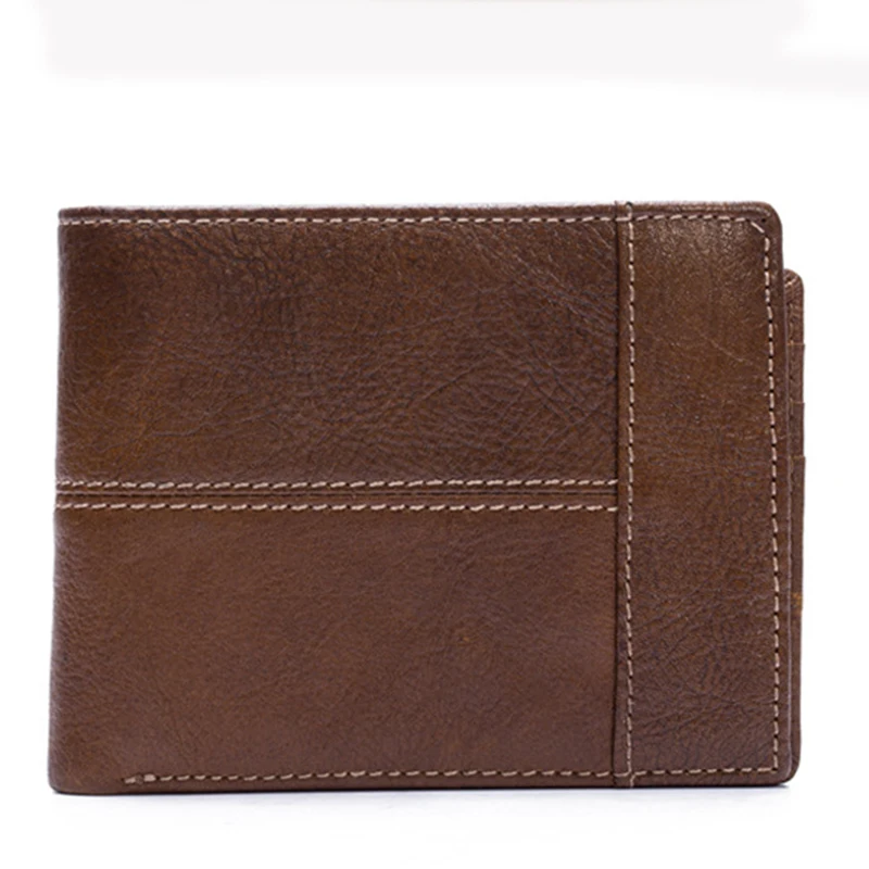 High Quality Genuine Leather Short Wallet Vintage Coin Cash Thin Pocket ID/Credit Card Holder Money Cowhide Men Bifold Purse