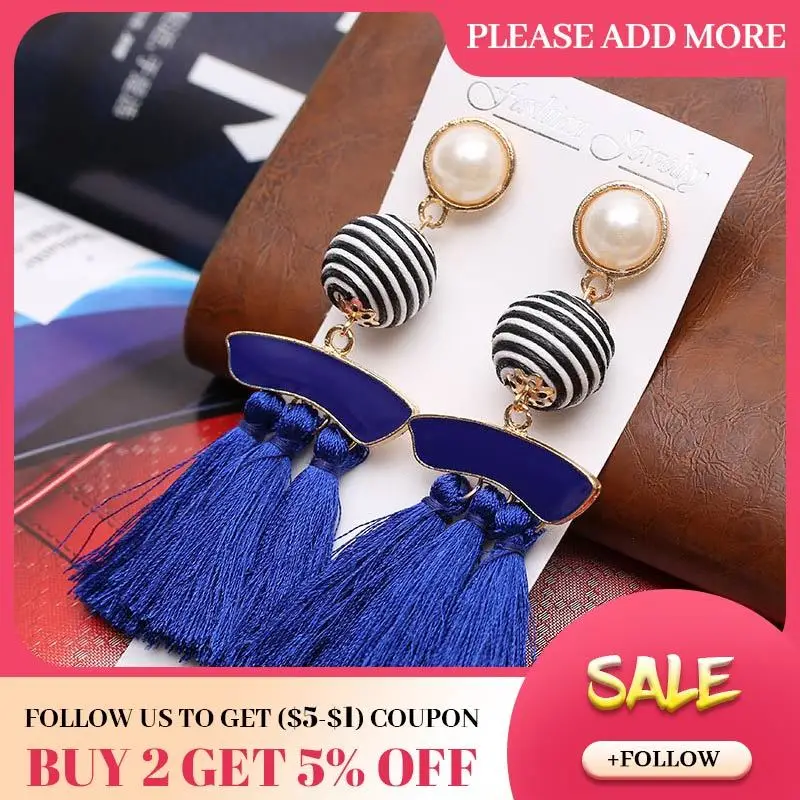 JOUVAL модные серьги с кисточками для женщин имитацией жемчуга винтажные полосатые