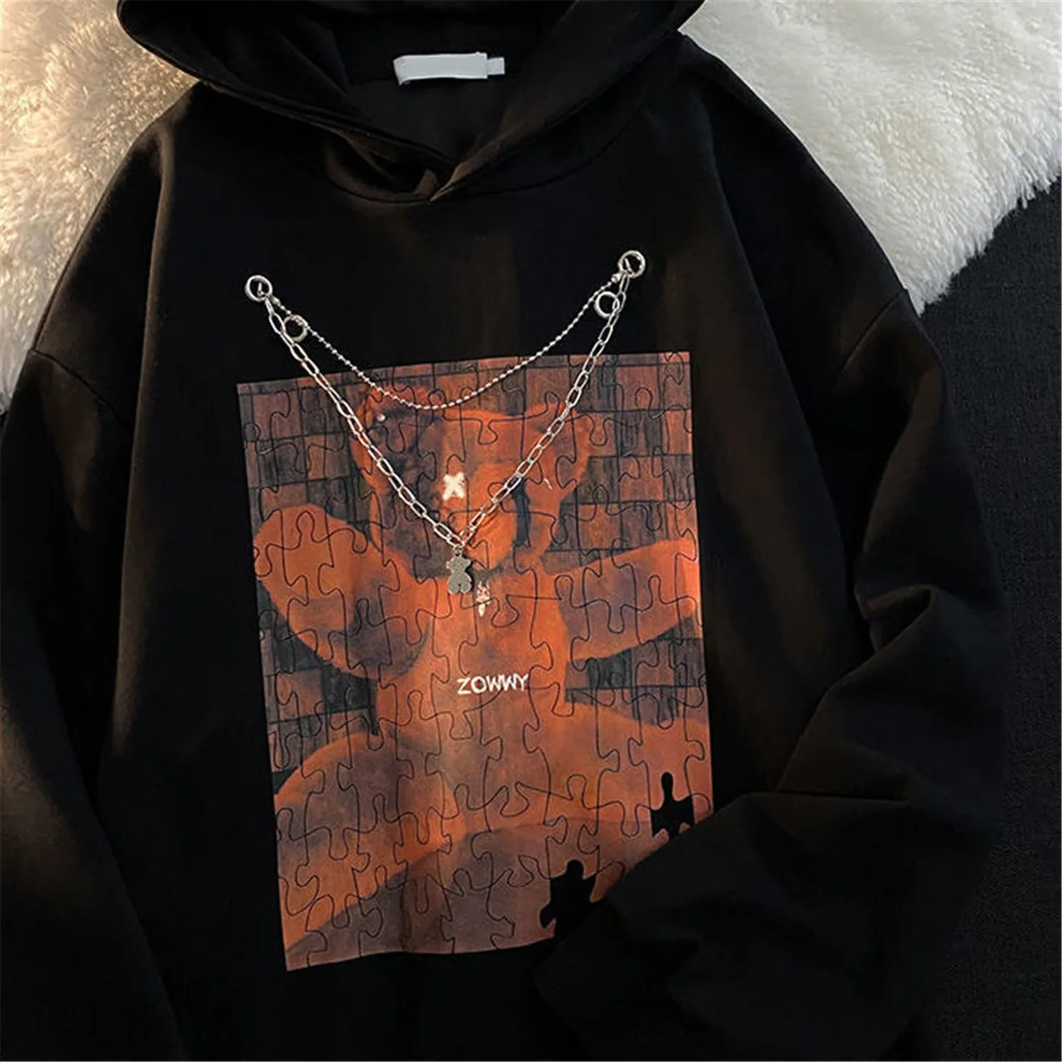 

Black Bear Print Hoodie Sweatshirt Girl Spring Women Loose Punk Hip Hop Tops Cute Funny Oversize Korean High Street Hoodie Girls