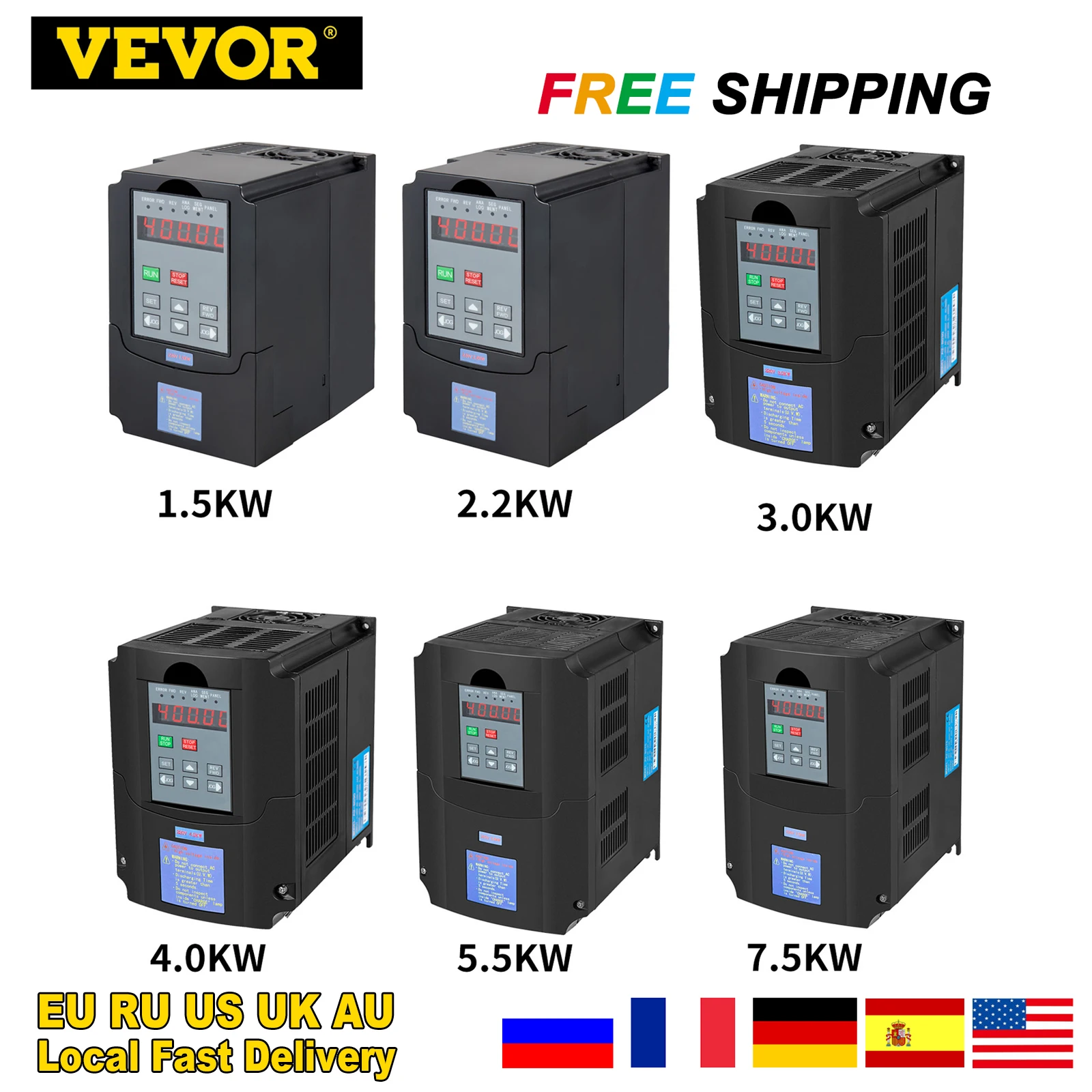 Частотный инвертор VEVOR VFD 1,5/2,2/3,0/4,0/220 кВт в 3-фазный преобразователь частоты привода с переменной скоростью для фрезерного станка с ЧПУ - изображение