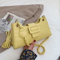 pu leather women luxury designer handbag 2021 female fashion solid color embossed stone pattern twist belt underarm shoulder bag
