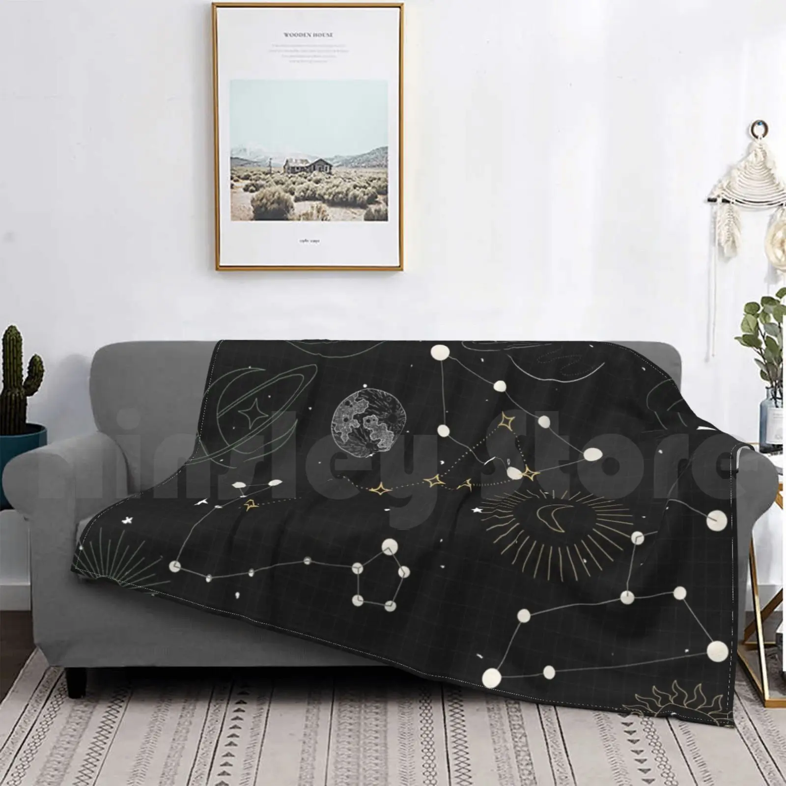 

Space Design ( Colour ) Blanket Fashion Custom Moon Space Stars Planets Black Goth Astrology Astronomy Spooky
