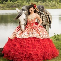 vestidos de fiesta Red Mexican Quinceanera Dresses 2021 Lace Appliqued Crystal Beaded Sweet 16 Dress vestidos de XV 15 anos