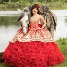 Красное мексиканское платье Quinceanera vestidos de fiesta 2021 кружевное милое платье с аппликацией кристаллами бусинами 16 vestidos de XV 15 лет