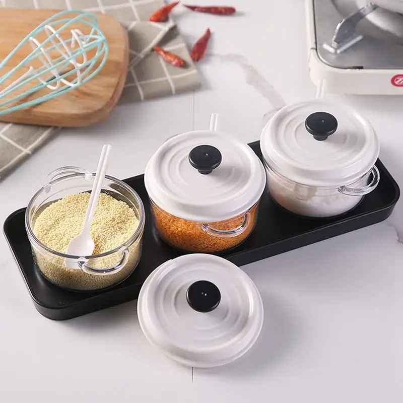 

Nordic Seasoning Cans Seasoning Boxes Simple Spice Jars Condiment Storage Containers With Spoons 3pcs/Set Kitchen Seasoning