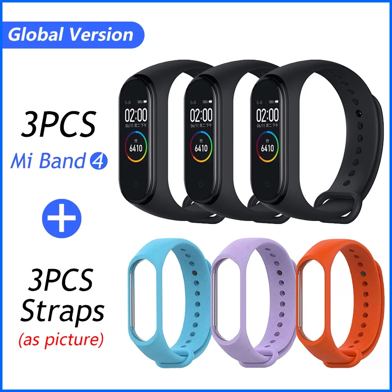 3PCS Band add 3 Str. Xiaomi mi Band 4 новейшая музыка Смарт mi band 4 Браслет Пульс фитнес 135 мАч цветной экран Bluetooth 5,0 - Цвет: 3PCS Band add 3 Str.