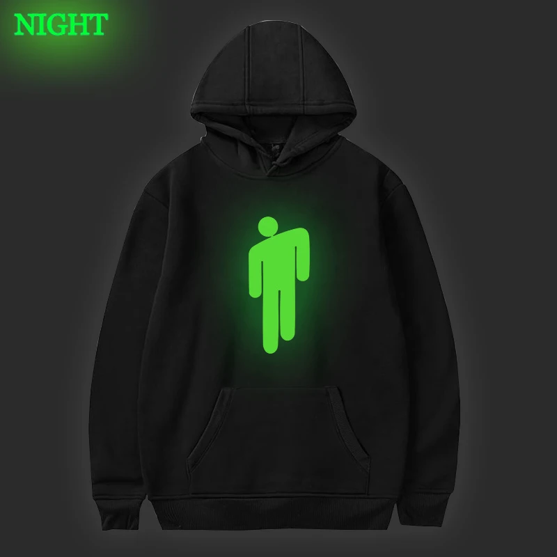 Luminous13Black Billie Eilish Толстовка Мужская Черная хлопковая толстовка пара светящаяся Billie Elish Толстовка простая сохраняющая тепло Женская/мужская одежда - Цвет: Luminous13Black