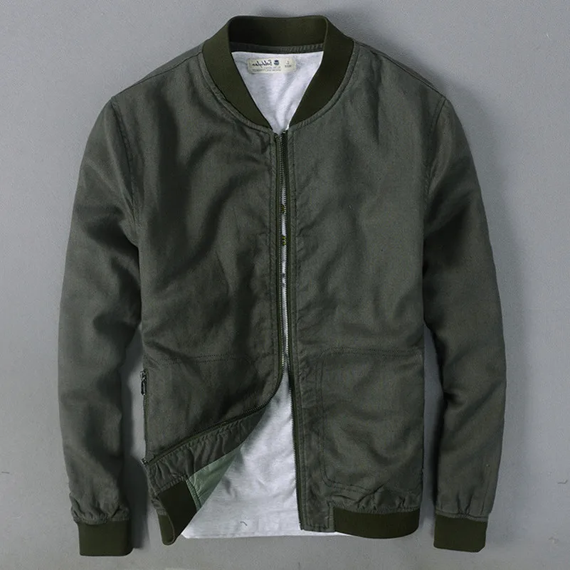 Мужская хлопковая куртка бомбер повседневная бейсбольная цвета хаки армейский