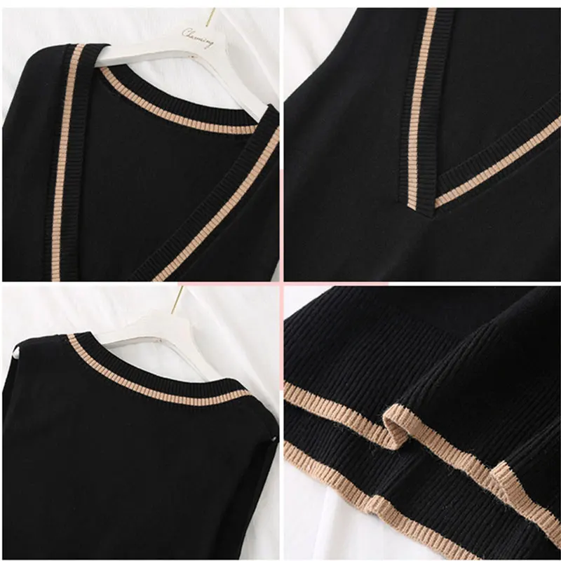 Женский трикотажный костюм из двух предметов свободное платье-жилет с V-образным