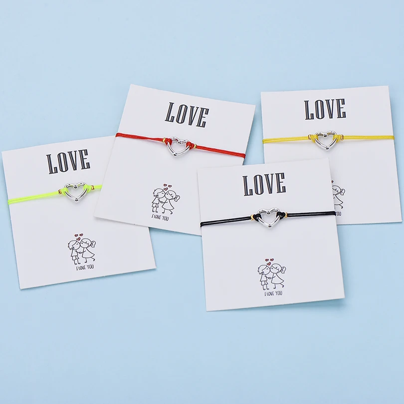 IYOE Wish Card браслеты с сердечком для любви подарок для пары полое сердце многоцветная веревка для женщин и мужчин браслет подарок на день рождения