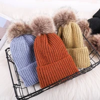 baby pompom newborn winter hat solid color fashion outdoor warm cute knitted accessories toddler girl boy child hat beanie