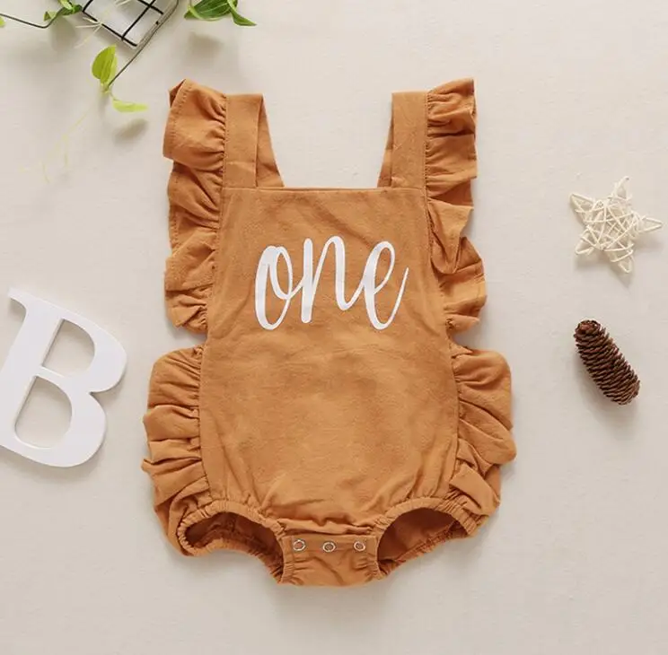 

Lovely Warn Bodysuit For 6-24 Month Girl Babys, Sleeveless Falbala Edge Romper Elastic Leg Opening with Letters for Summer