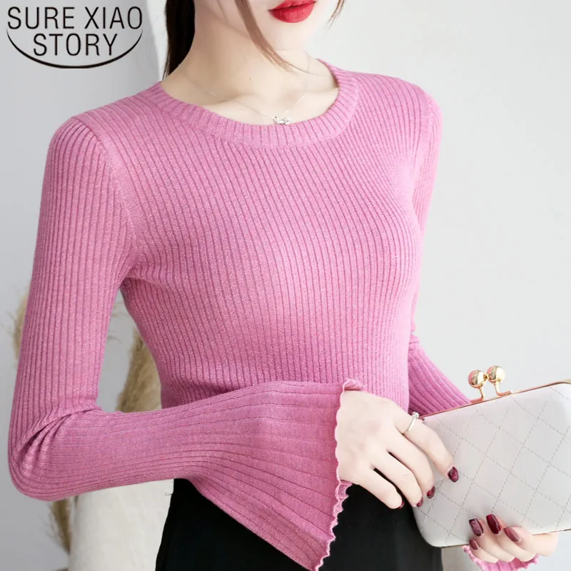 2021 Модные женские свитера с О-образным вырезом длинным рукавом топы повседневный