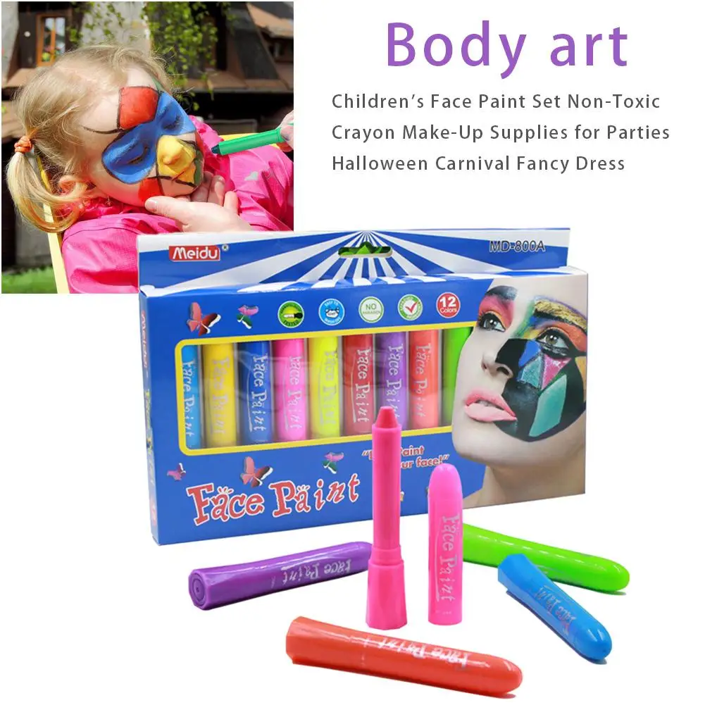 12 Color Body Painting Crayons Children Face Set Cosplay Party Halloween Makeup Non-toxic Wash Make-Up Supplies For Childr | Красота и