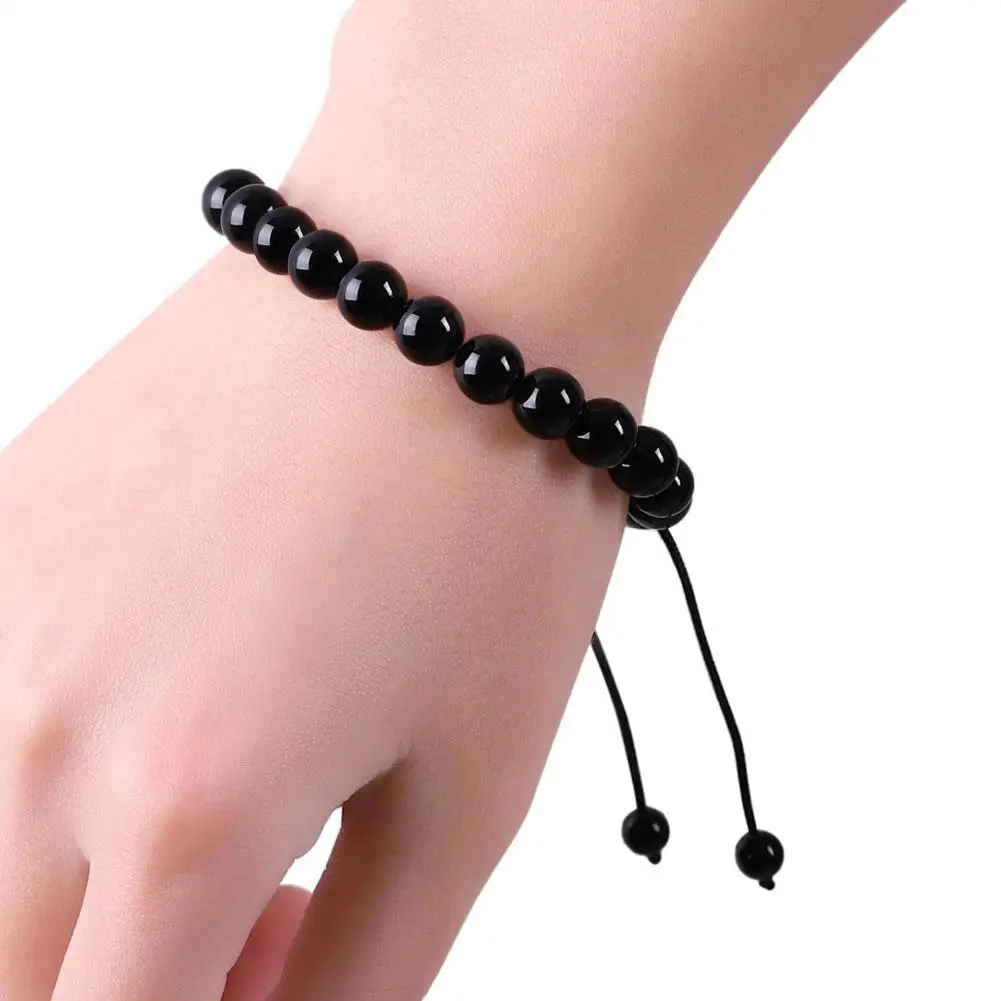 

Woven Crystal Bracelet Round Obsidian Healthcare Bracelets Adjustable Black Stone Bead Bracelet For Women Men Yoga Jewelry