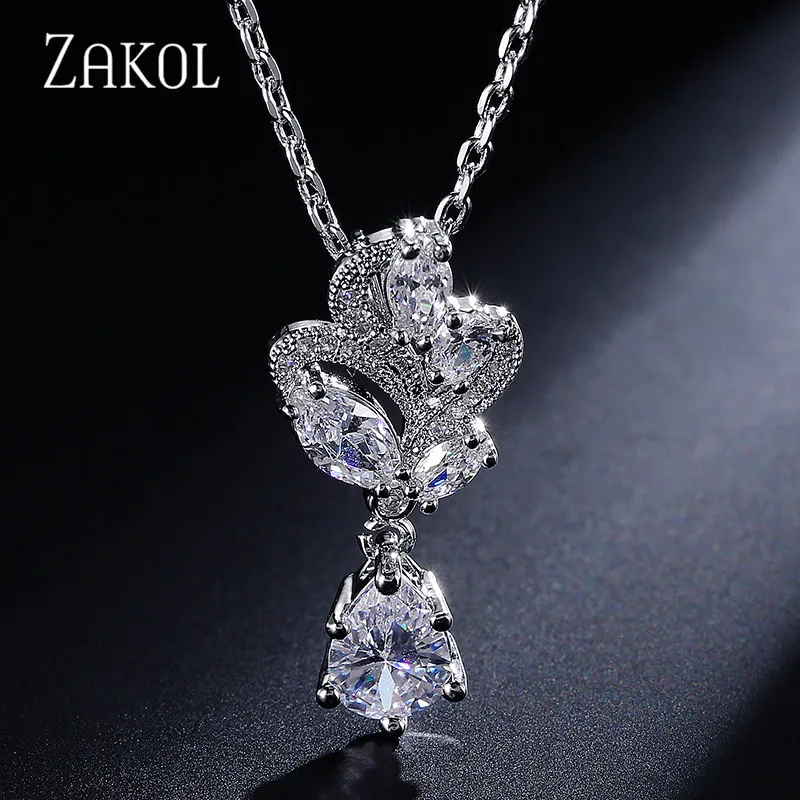 ZAKOL трендовый винтажный в форме цветка AAA + фианит кулон ожерелье блестящие