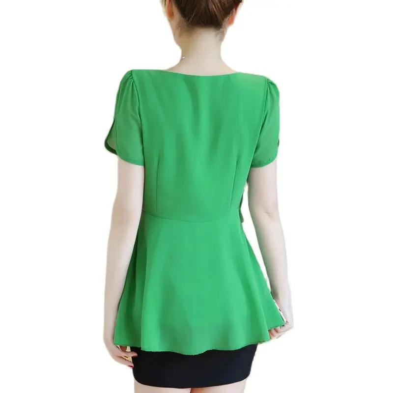 Блузка женская шифоновая с коротким рукавом и круглым вырезом размеры до 5XL |