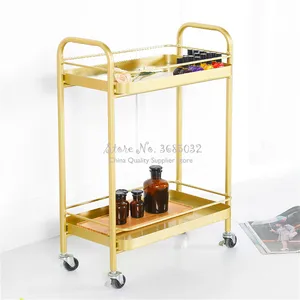 Золотая тележка для салона красоты с колесами, домашние тележки, напольные Многослойные съемные полки для овощей, стойка для хранения