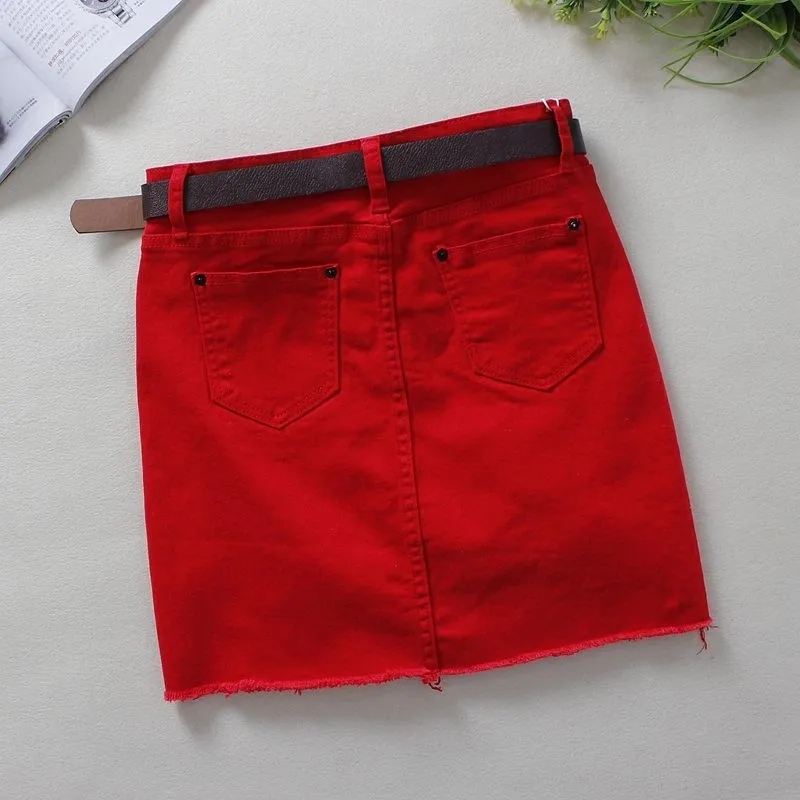 Новинка 2020 корейские летние красные джинсовые юбки женские Обтягивающие