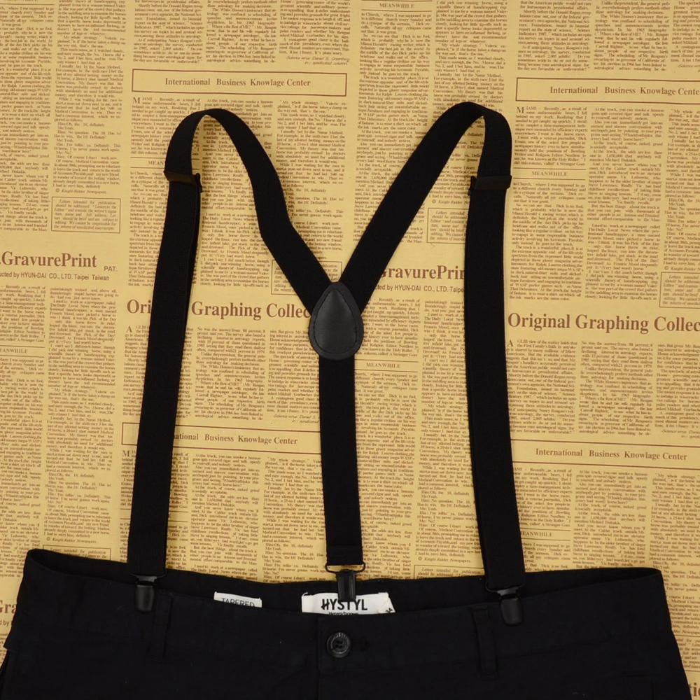 3 зажима подтяжки модные однотонные черные 120 см кожаные унисекс женские мужские