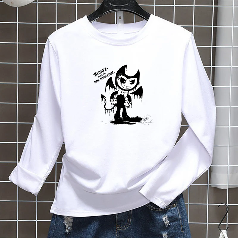 

New Women Print Clothes Cotton T-shirts Bendy Long Sleeve T Shirt Tees Clothing Cartoon Print Tops Female Tshirt Harajuku Shirts