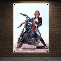 female motorcycle rider gunmen posters retro loft cloth art flag banner wall hanging tapestry bedroom dormitory home decoration