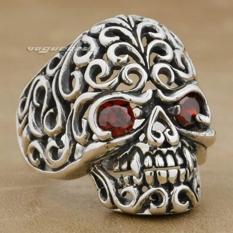 Женское серебряное кольцо в стиле панк рок с красным фианитом|stone crack|ring flatring spiral |