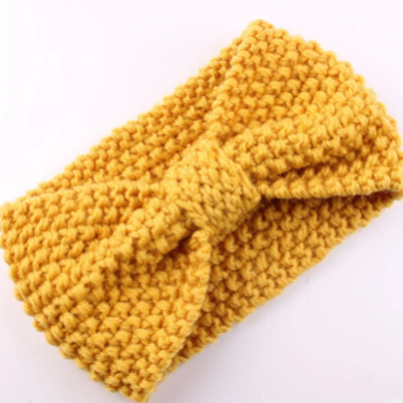 

High Quality Women Ear Knitted Headband Winter Warmer Turban Girls Crochet Hair Bow Wide Stretch Headwrap Hair Accessories 1PC