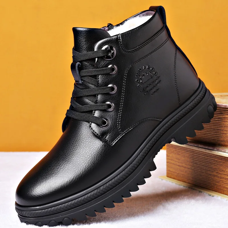 

Winter Pop Genuine Leather Men's Boots Natural Fur Warm Ankle Boots Working Men Footwear Waterproof Snow Boots222
