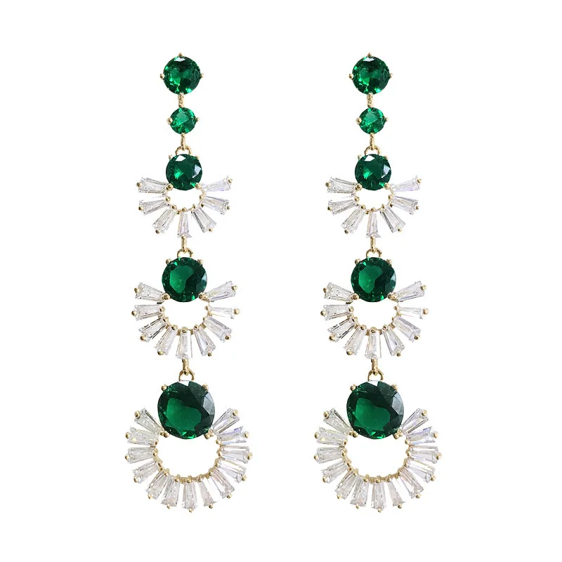 

Retro Ss925 Needle Zircon Earrings with Fan-shaped Chaoren Earrings for Women, Japan and South Korea
