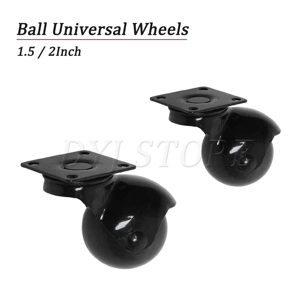 

1.5/2 Inch 360 Degree Swivel Caster Wheels, Black Ball Caster Wheels With Top Plate No Noise Wheels For Furniture Cabinets