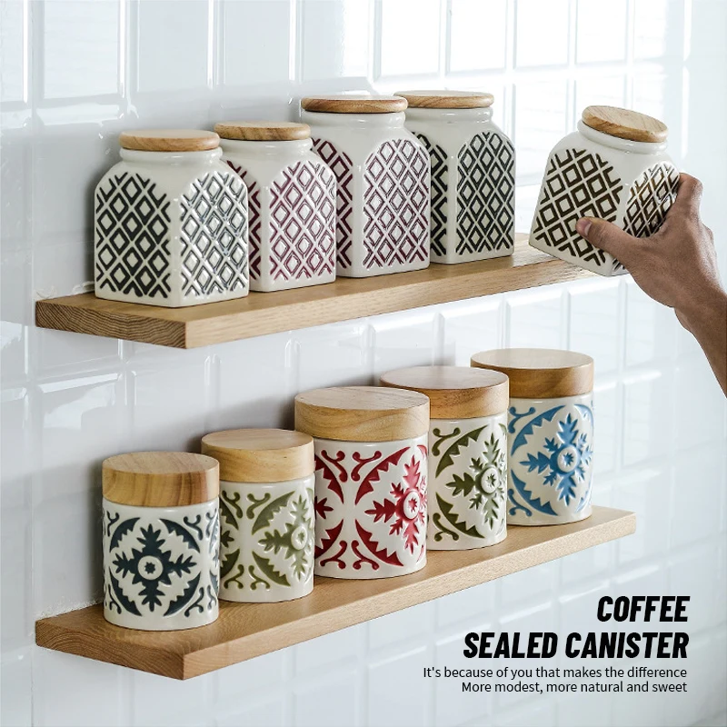 Деревянная крышка керамические банки для хранения творческая кухня бакалейная
