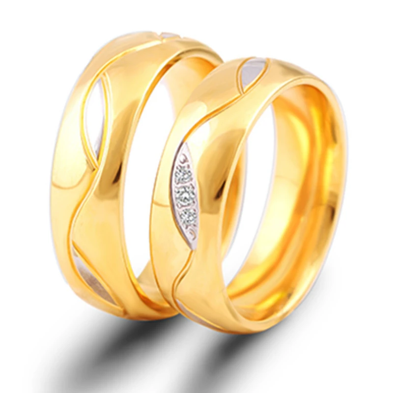 

Fashion New Couple Ring Simple Titanium Steel Micro-inlaid Golden Leaf Stainless Steel Ring Factory Wholesale