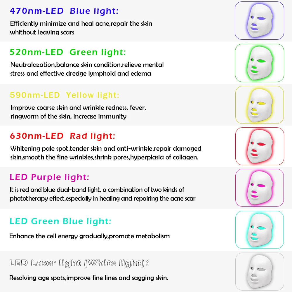 Beauty Photon LED Facial Mask Therapy 7 colors Light Skin Care Rejuvenation Wrinkle Acne Removal Face Spa Led | Красота и здоровье