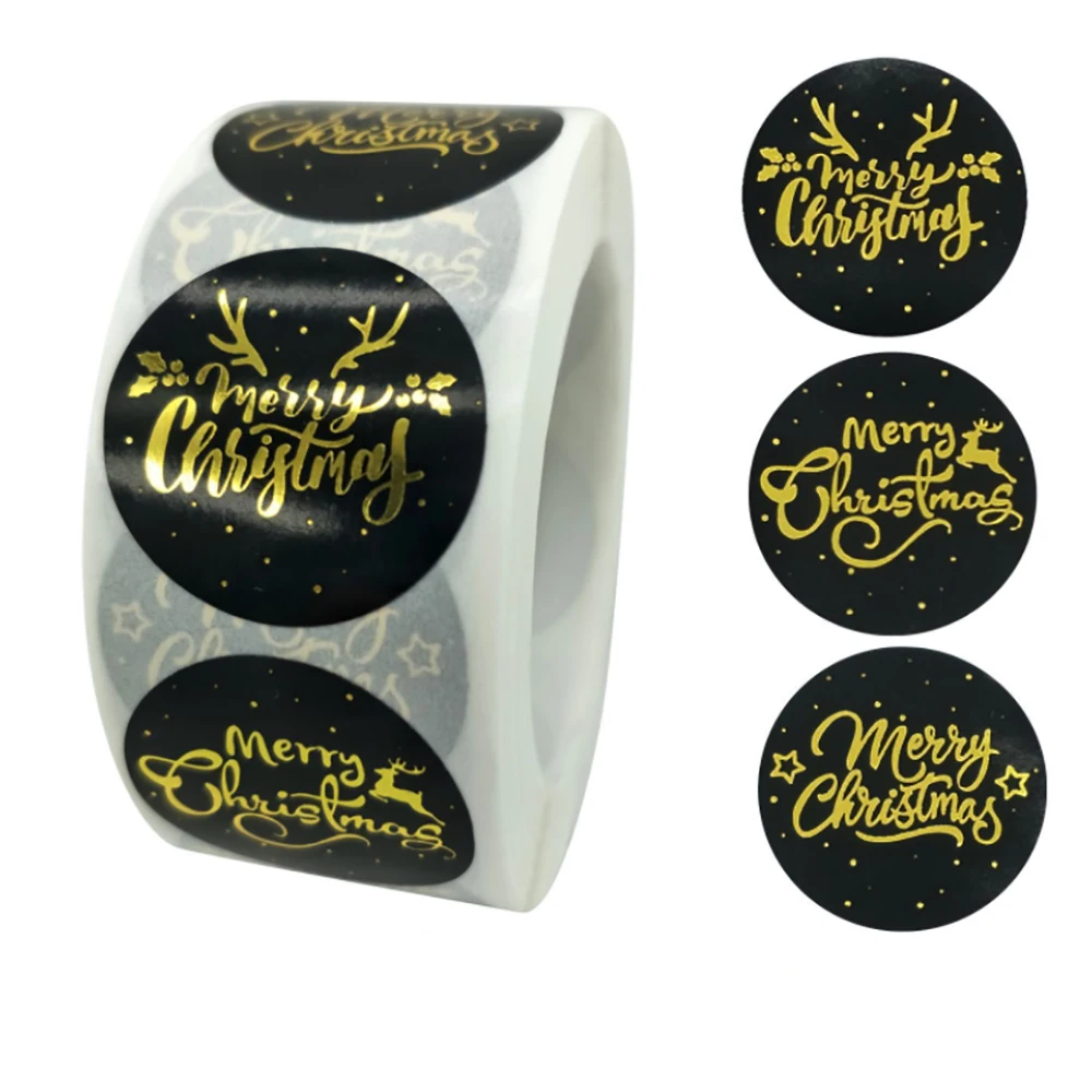 

Round Merry Christmas Stickers Roll With Gold Foil Stickers For Envelope Stationary Festival Stickers Decoration 500pcs/roll