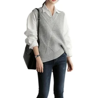 argyle sweater vest womens autumn and winter loose v neck vest sleeveless knitting wear